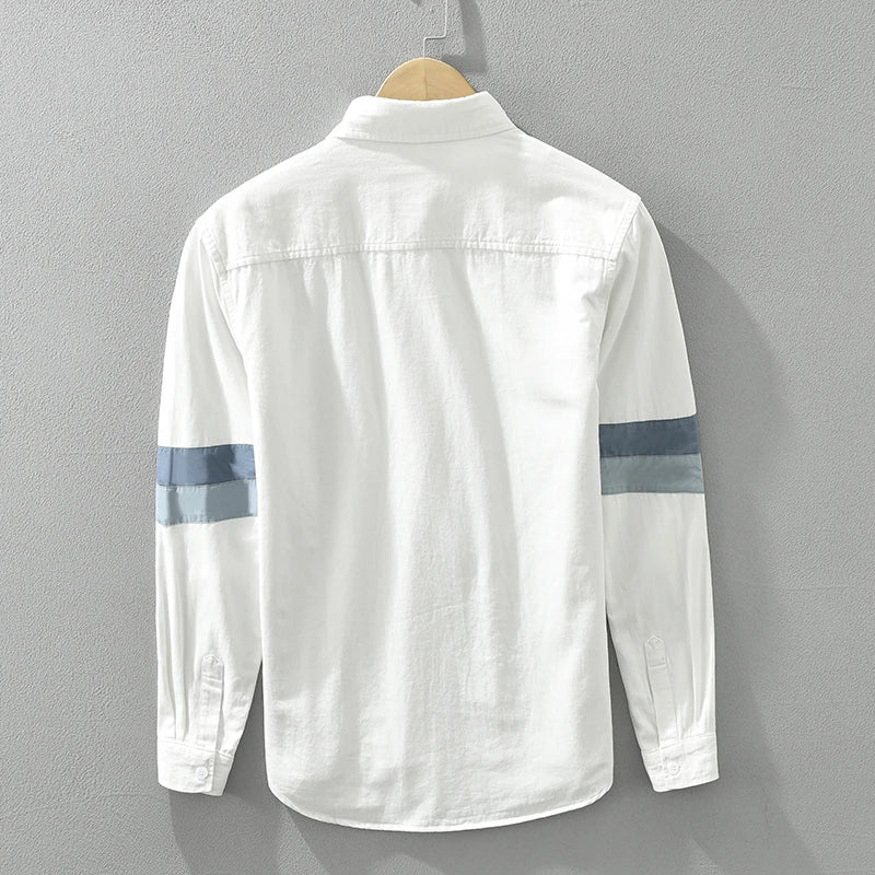 Miesten Paita Pitkähihainen Rento Fit Patchwork 100% Puuvilla 3