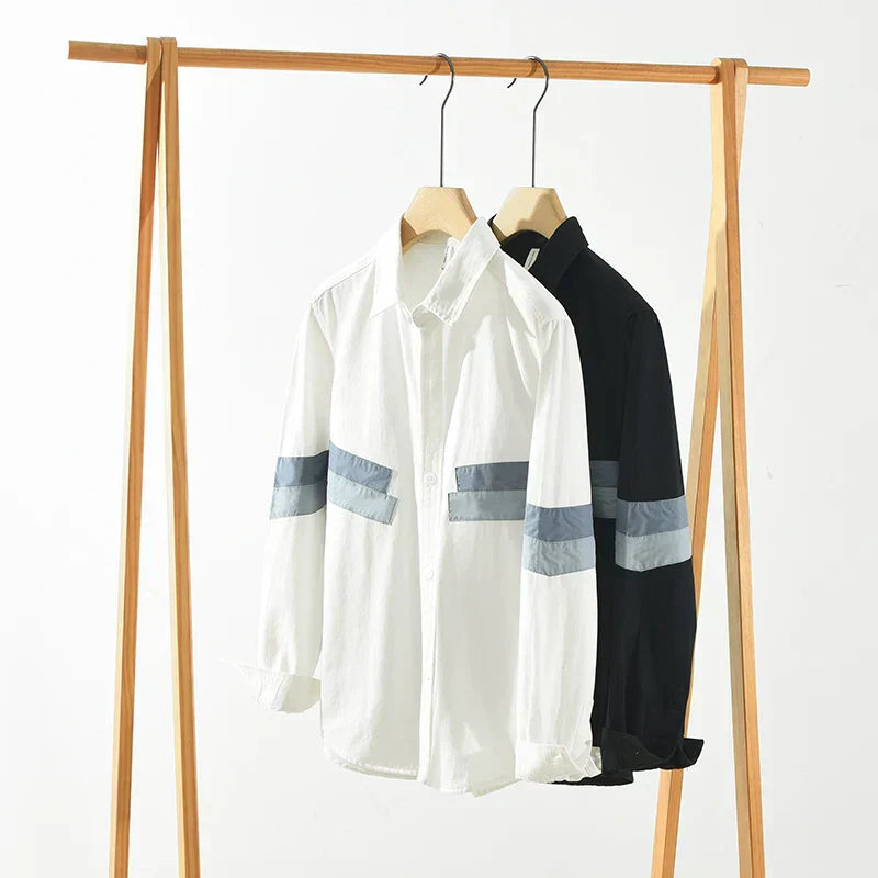 Miesten Paita Pitkähihainen Rento Fit Patchwork 100% Puuvilla 6