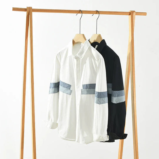 Miesten Paita Pitkähihainen Rento Fit Patchwork 100% Puuvilla 6