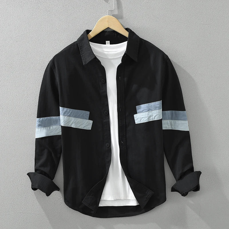 Miesten Paita Pitkähihainen Rento Fit Patchwork 100% Puuvilla 1