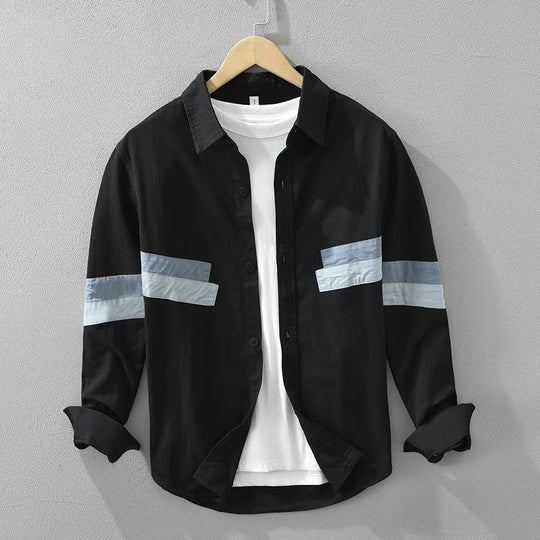 Miesten Paita Pitkähihainen Rento Fit Patchwork 100% Puuvilla 1
