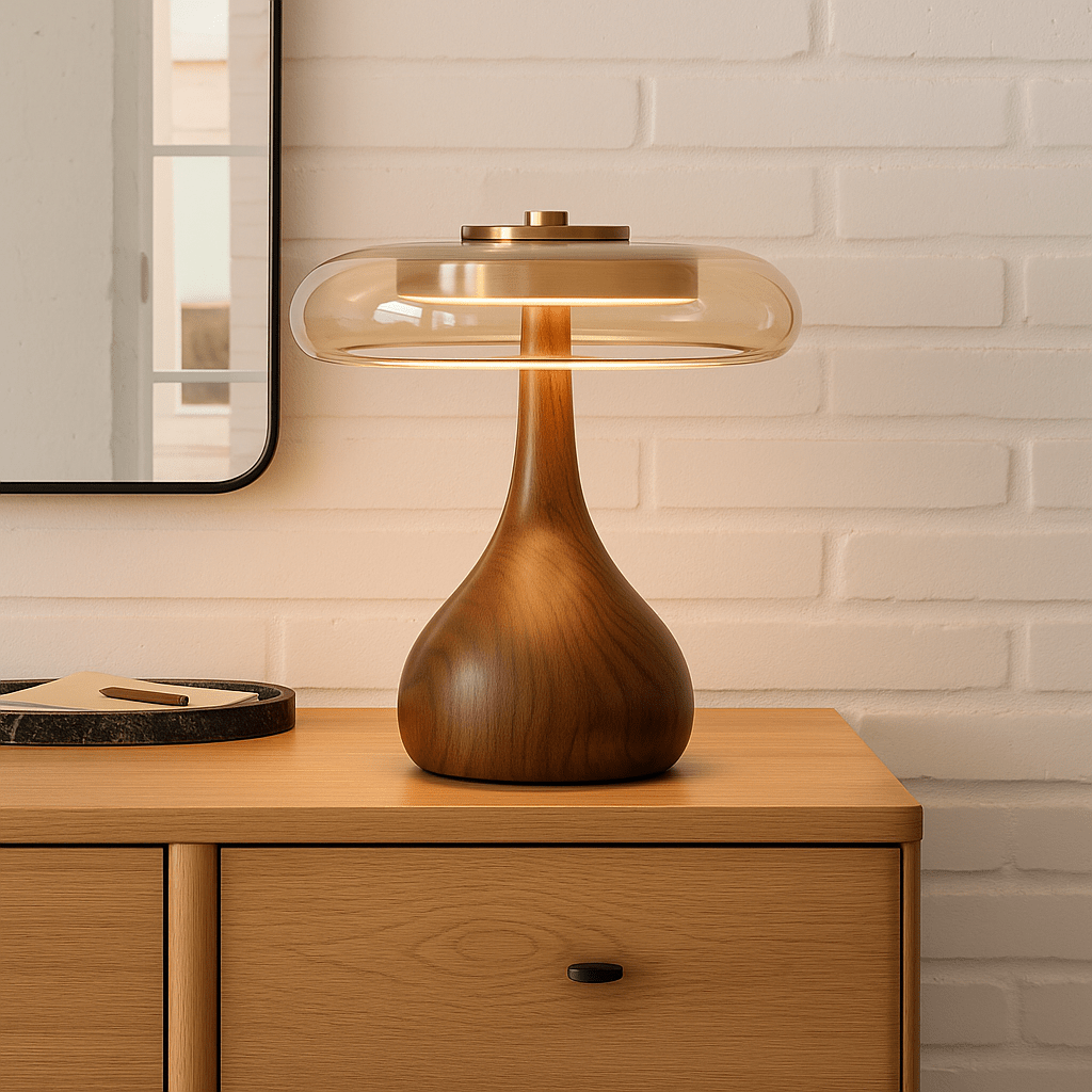Moderni LED-pöytävalaisin Puisella Pohjalla 1