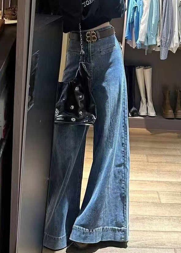 Naisille Korkeavyötäröiset Denim Leveät Lahkeet Housut 3