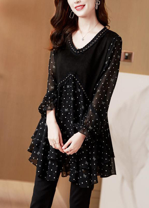 Naisille Musta V-pääntie Chiffon Toppi Kerroksittain 1