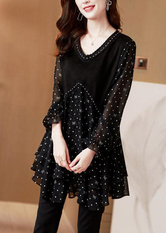 Naisille Musta V-pääntie Chiffon Toppi Kerroksittain 1