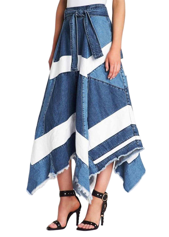 Naisten A-linjainen Epäsymmetrinen Denim Hame 0