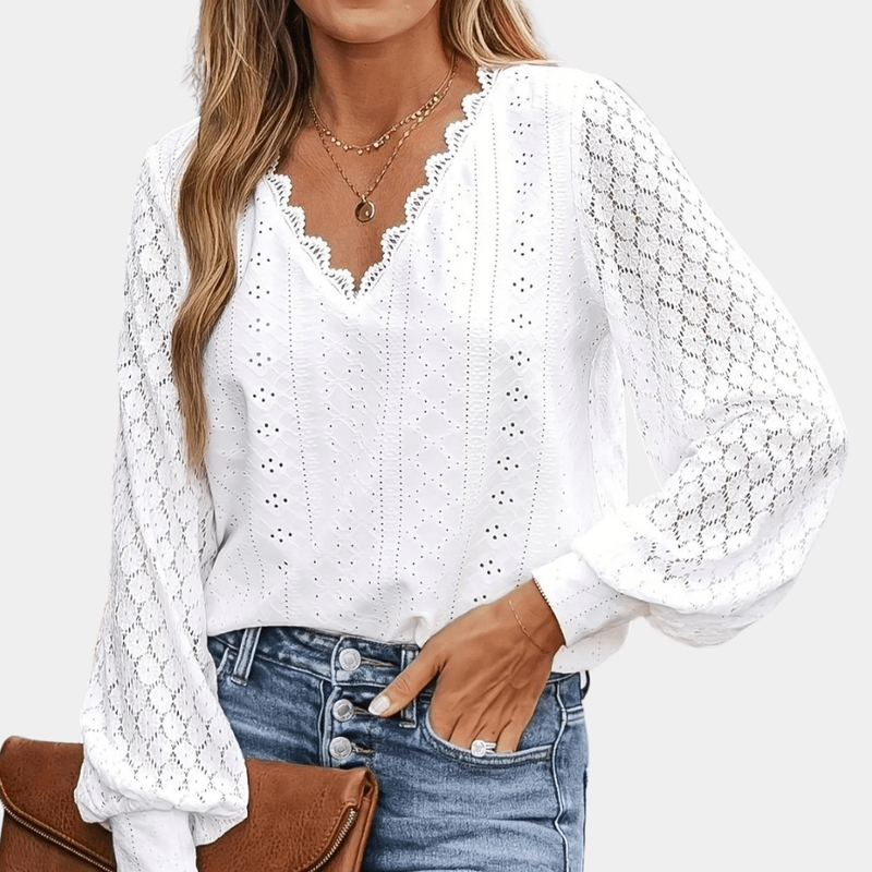 Naisten Blouse V-pääntiö ja pitsiyksityiskohdat 0