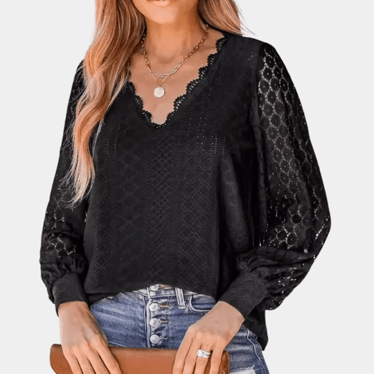 Naisten Blouse V-pääntiö ja pitsiyksityiskohdat 3
