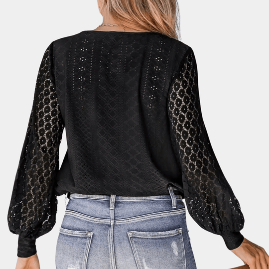 Naisten Blouse V-pääntiö ja pitsiyksityiskohdat 5