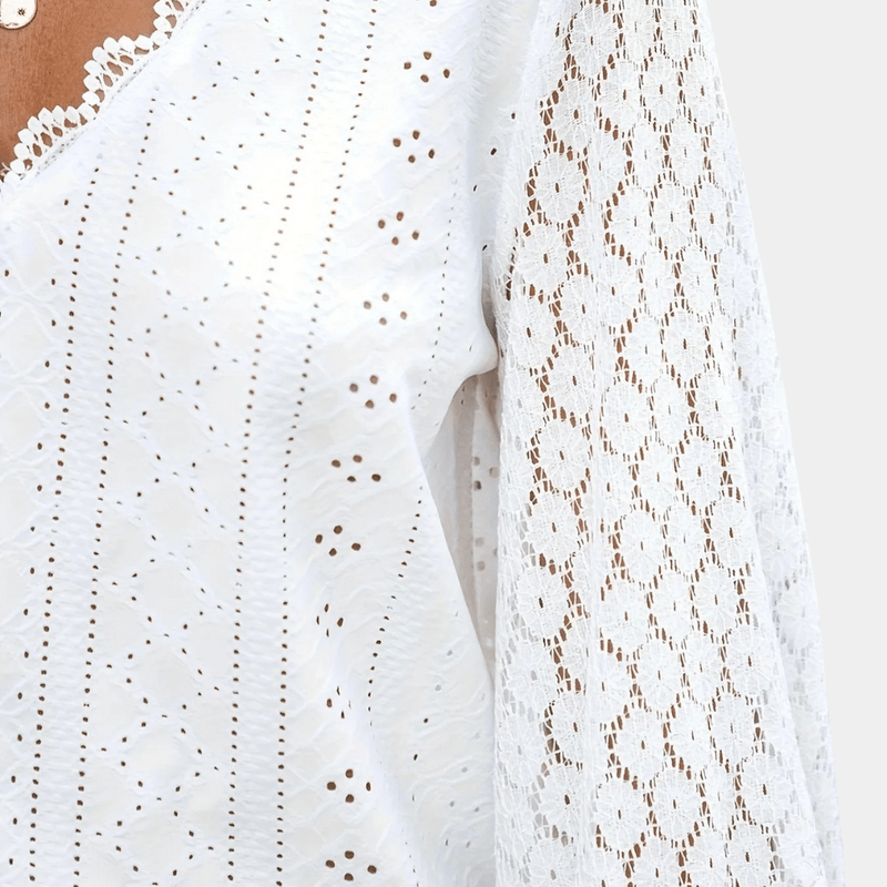 Naisten Blouse V-pääntiö ja pitsiyksityiskohdat 7