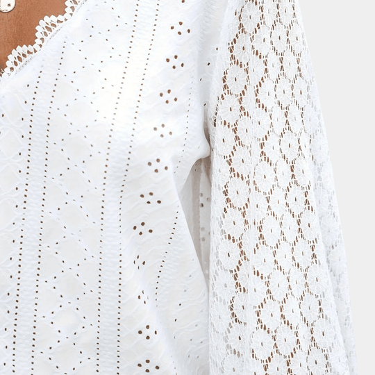Naisten Blouse V-pääntiö ja pitsiyksityiskohdat 7