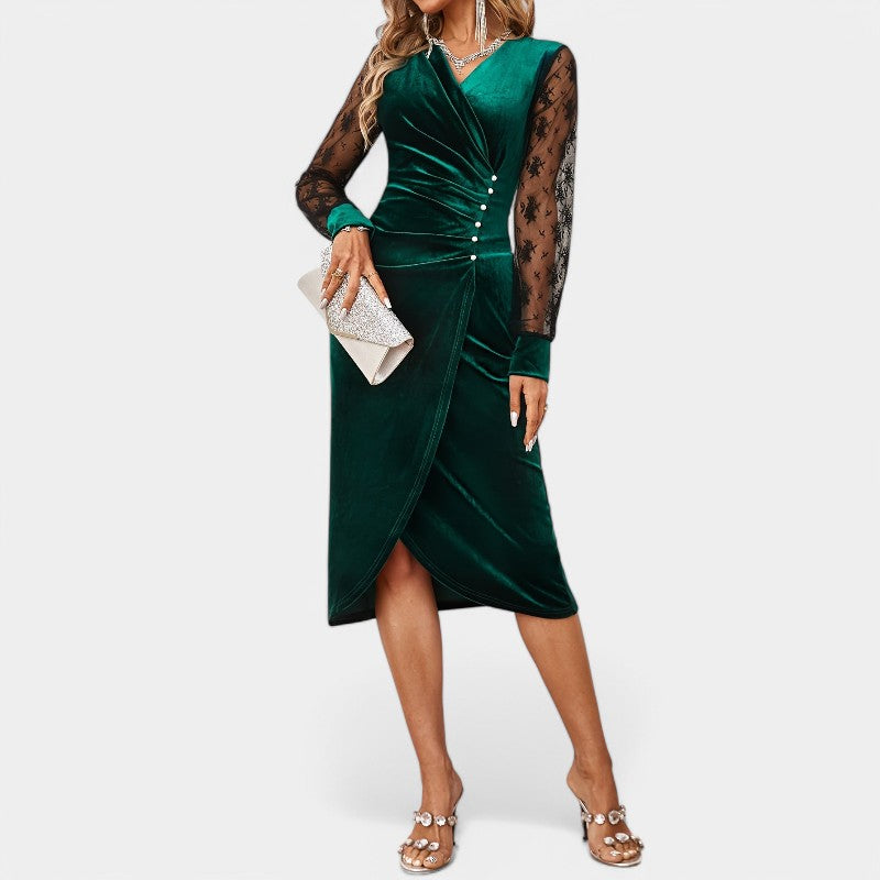 Naisten Bodycon-mekko Kontrastivärisellä pitsillä 3