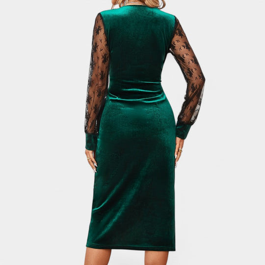 Naisten Bodycon-mekko Kontrastivärisellä pitsillä 4