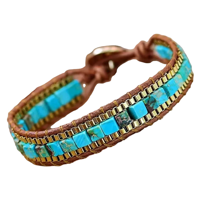 Naisten Boho-tyylinen Rannekoru Turkoosilla Neliönmuotoisella Ketjulla 0