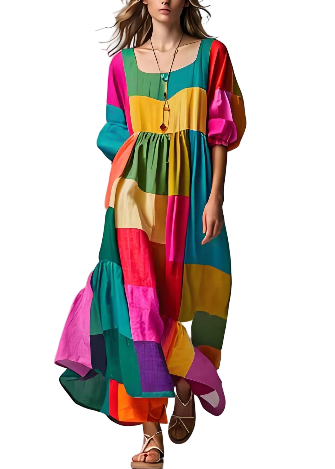 Naisten Colorblock Puff Sleeve Mekko 0