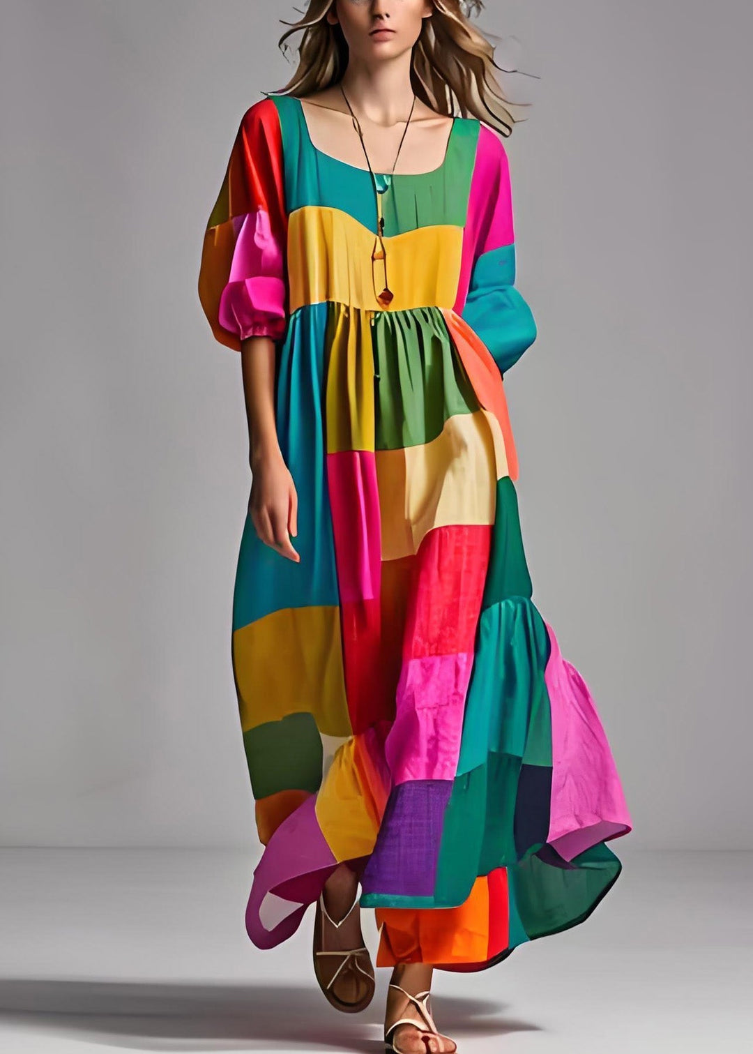 Naisten Colorblock Puff Sleeve Mekko 1