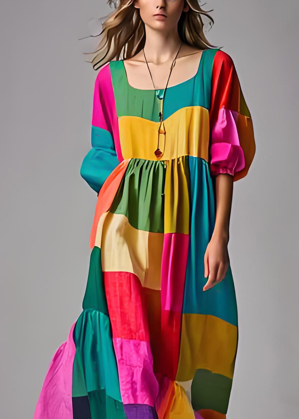 Naisten Colorblock Puff Sleeve Mekko 2
