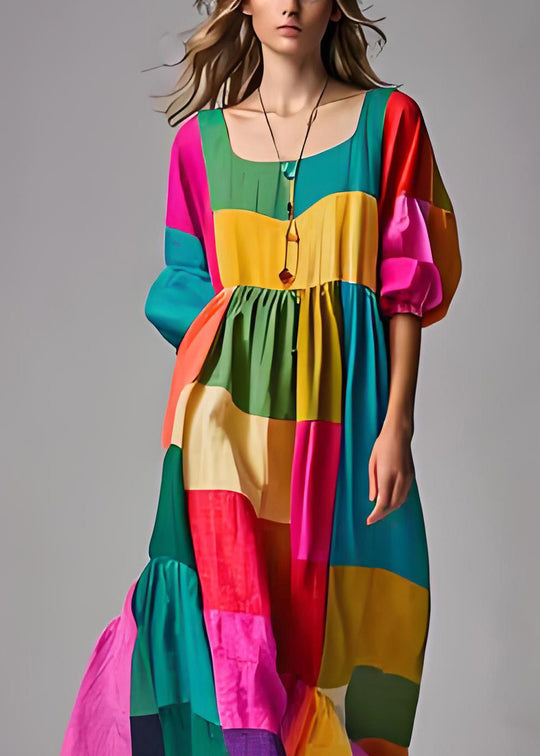 Naisten Colorblock Puff Sleeve Mekko 2