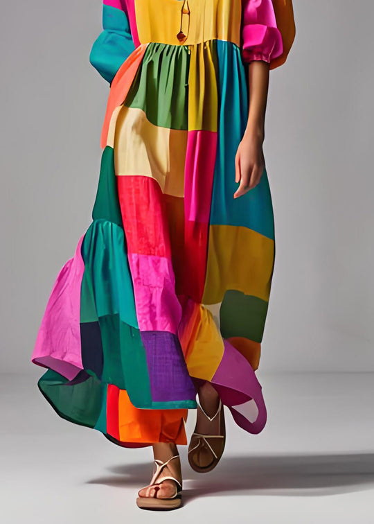 Naisten Colorblock Puff Sleeve Mekko 4