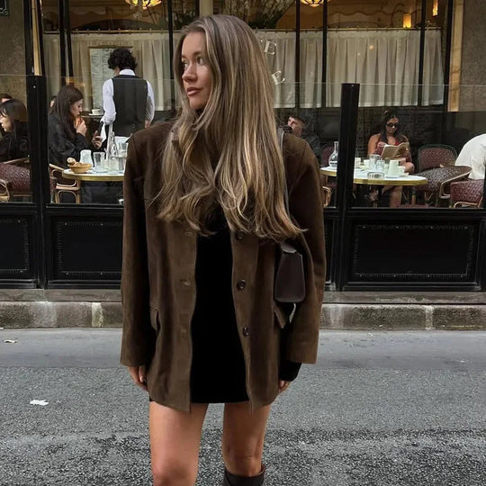 Naisten Cropped Blazer Takki Pitkät Hihat Ruskea 3