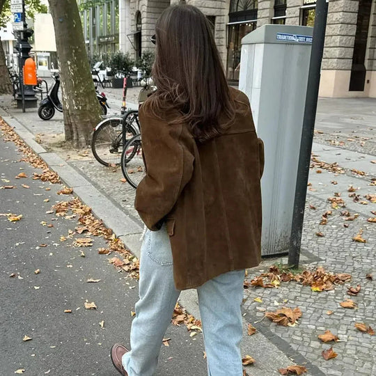Naisten Cropped Blazer Takki Pitkät Hihat Ruskea 4