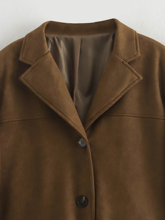 Naisten Cropped Blazer Takki Pitkät Hihat Ruskea 7