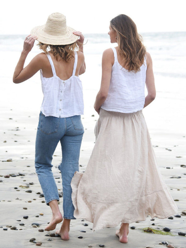 Naisten Cropped Top Vapaa-ajan Pellavaa Takaa Avoin 3