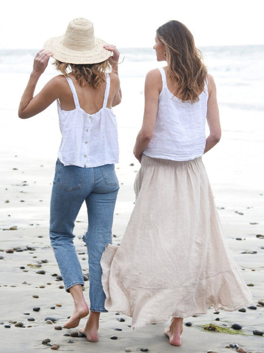 Naisten Cropped Top Vapaa-ajan Pellavaa Takaa Avoin 3