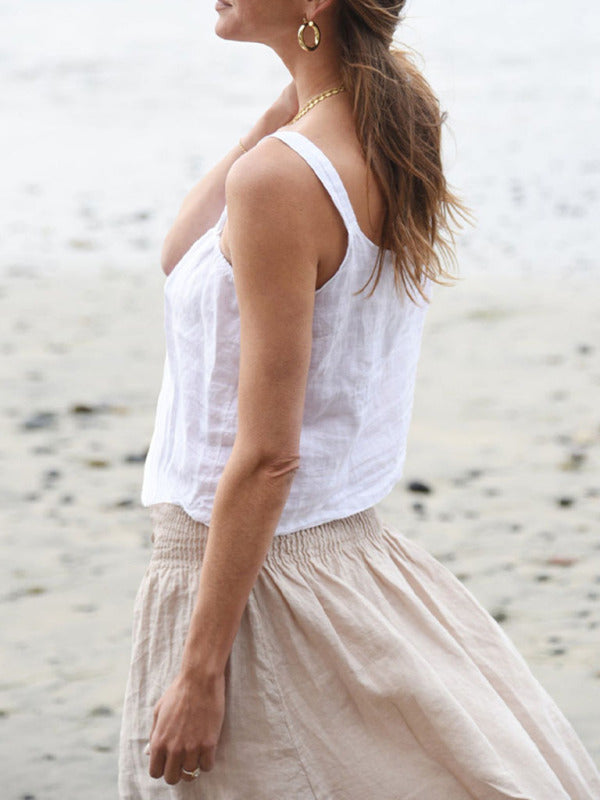 Naisten Cropped Top Vapaa-ajan Pellavaa Takaa Avoin 4
