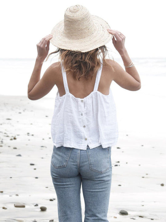 Naisten Cropped Top Vapaa-ajan Pellavaa Takaa Avoin 6