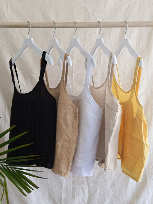 Naisten Cropped Top Vapaa-ajan Pellavaa Takaa Avoin 9