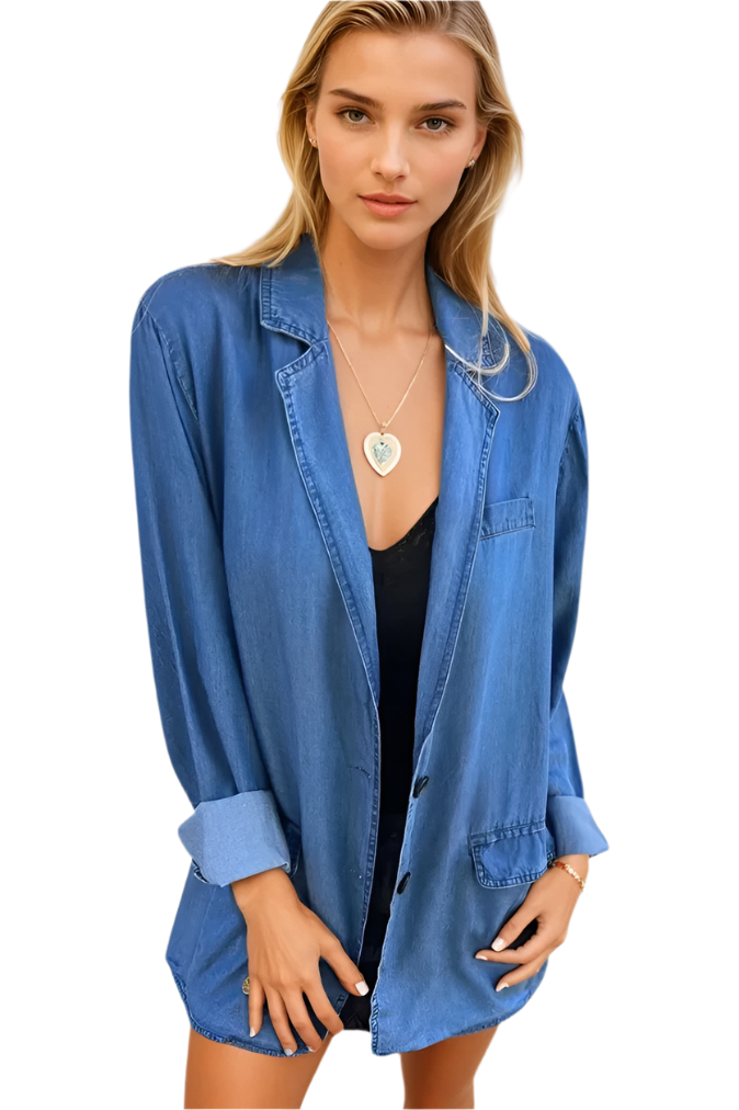 Naisten Denim Blazer Rennot Muotoilu Pehmeä Denim 0