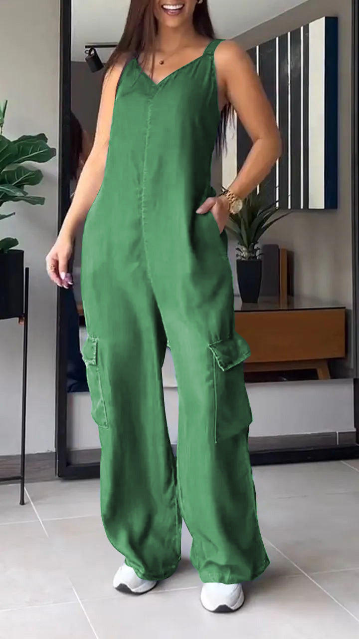Naisten Denim Jumpsuit V-halkio ja Avonaiset Olkaimet 10