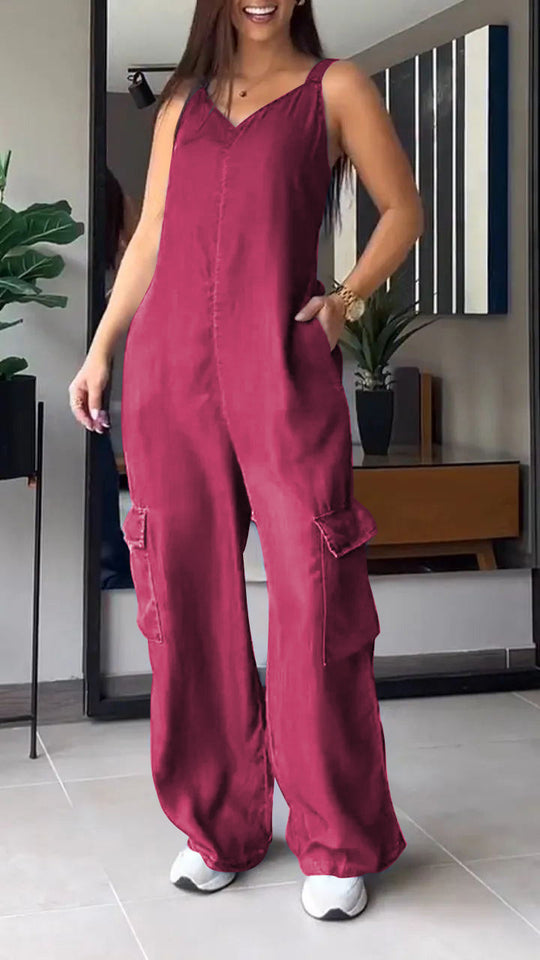 Naisten Denim Jumpsuit V-halkio ja Avonaiset Olkaimet 11