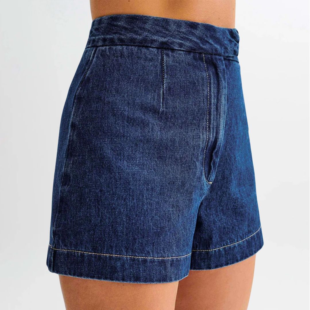 Naisten Denim Setti Hihaton Paita Korkeavyötäröiset Shortsit Denim 4