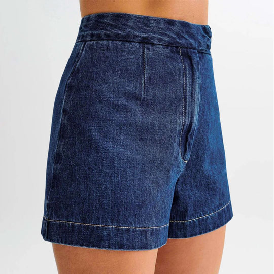 Naisten Denim Setti Hihaton Paita Korkeavyötäröiset Shortsit Denim 4