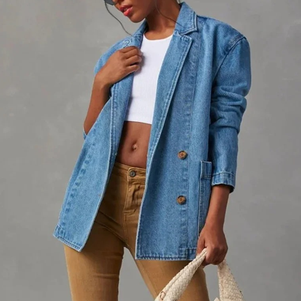 Naisten Denimtakki Rento Tyyli 3