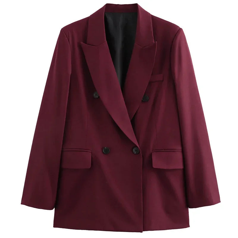 Naisten Double-Breasted Blazer Takki Burgundin Värinen 0