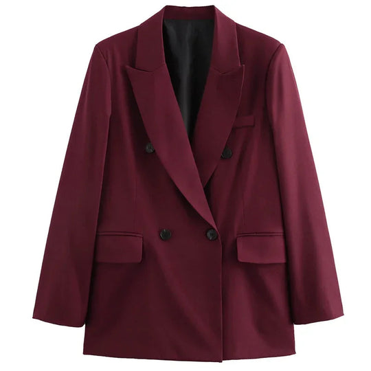 Naisten Double-Breasted Blazer Takki Burgundin Värinen 0