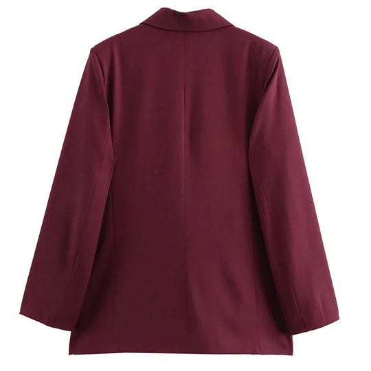 Naisten Double-Breasted Blazer Takki Burgundin Värinen 4