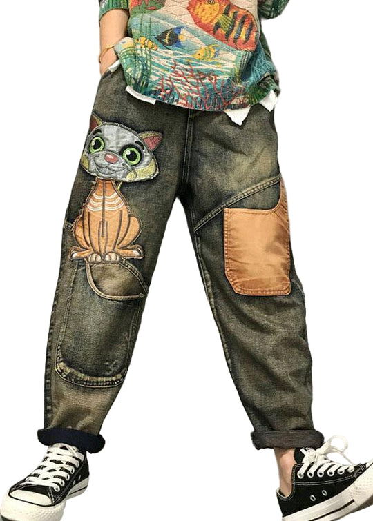 Naisten Farkkuharemifarkut Keskivyötäröllä Kirjonnalla 0