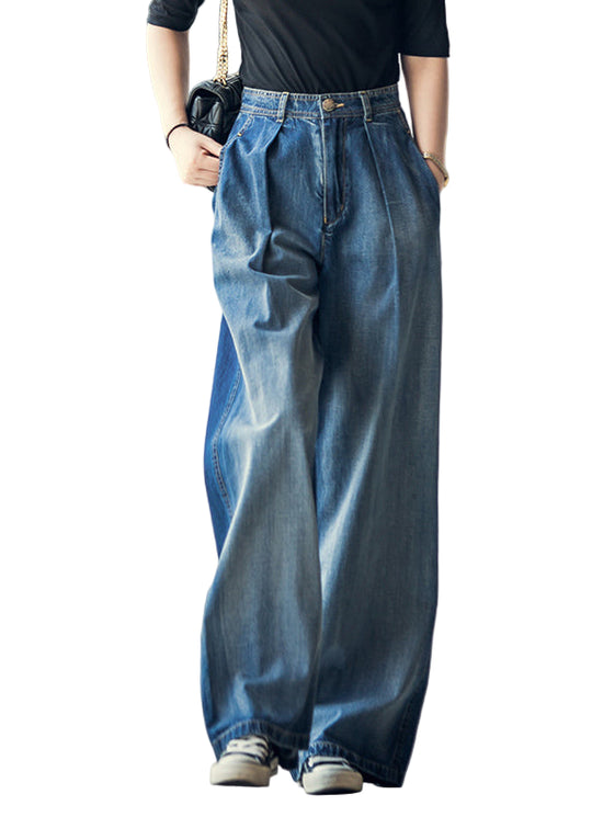 Naisten Farkkusininen Korkea Vyötärötaskut 0