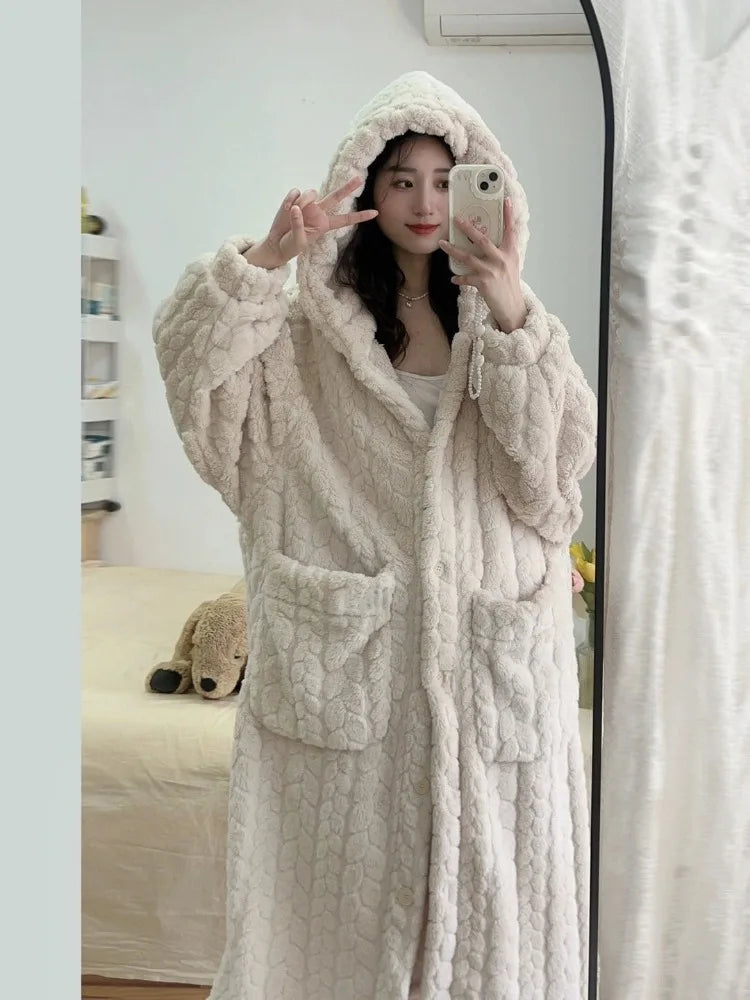 Naisten Fleece Kylpytakki Mukava ja Lämmin 1