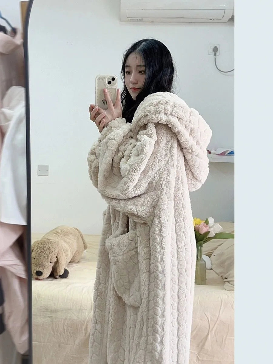 Naisten Fleece Kylpytakki Mukava ja Lämmin 2