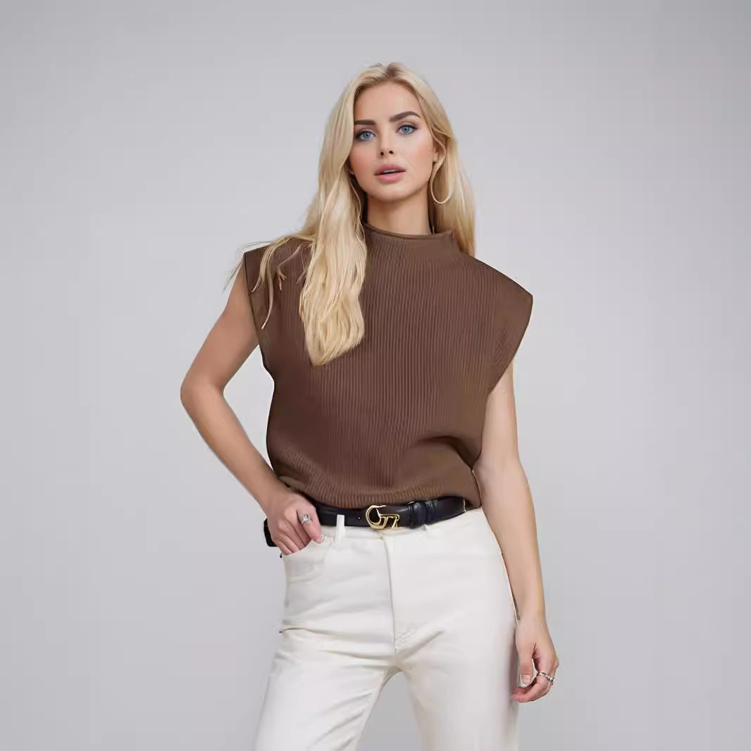 Naisten Hihaton Turtleneck Neule Villasekoite Ribbikuviointi 3