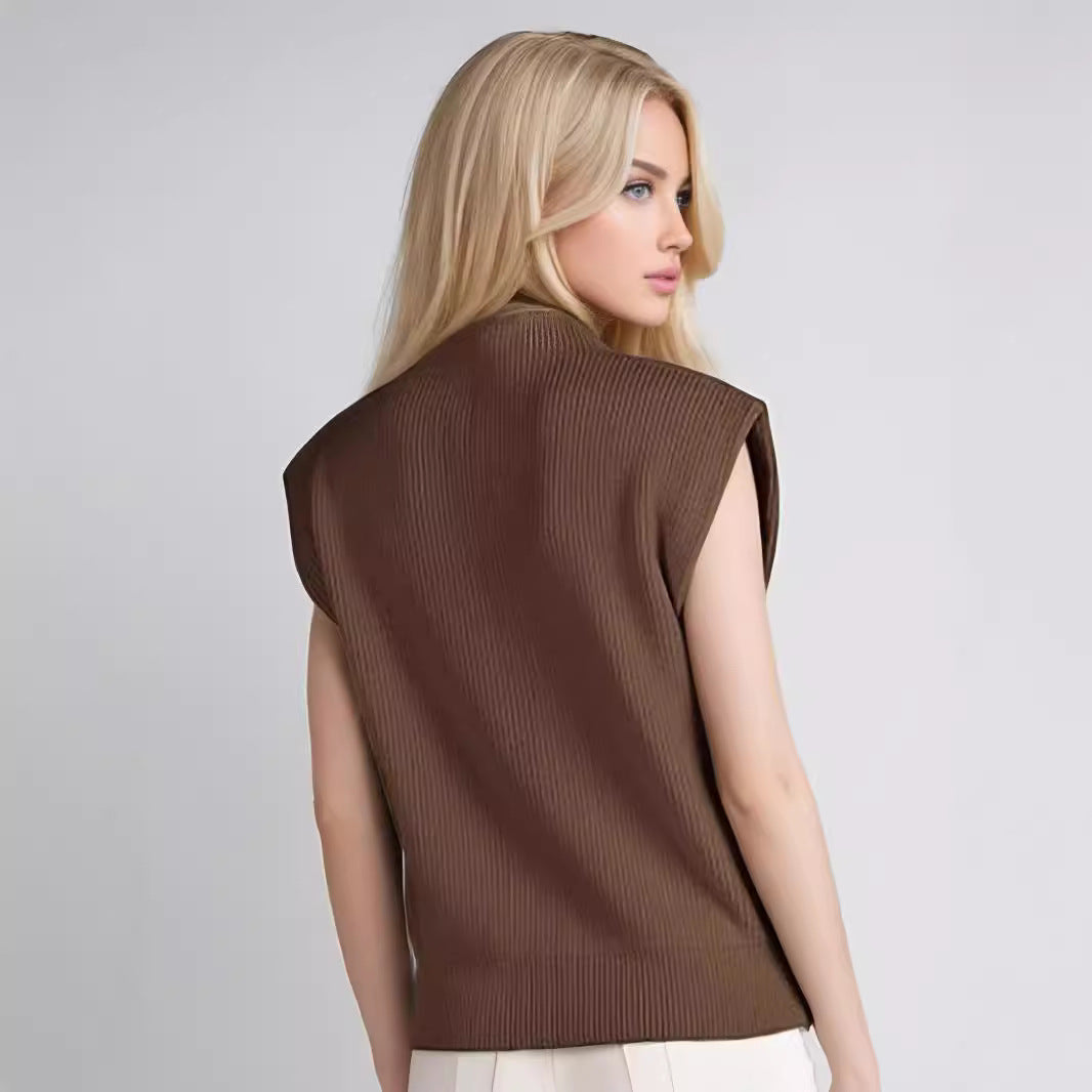Naisten Hihaton Turtleneck Neule Villasekoite Ribbikuviointi 4