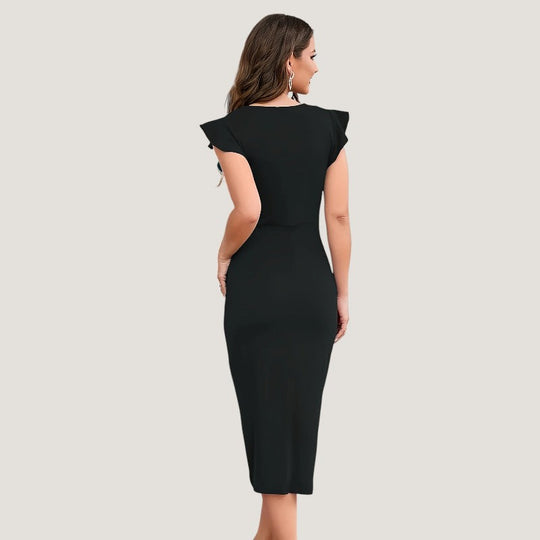 Naisten Juhlamekko V-kaulus Laskostetuilla Hihoilla Polyesteri-Spandex 3