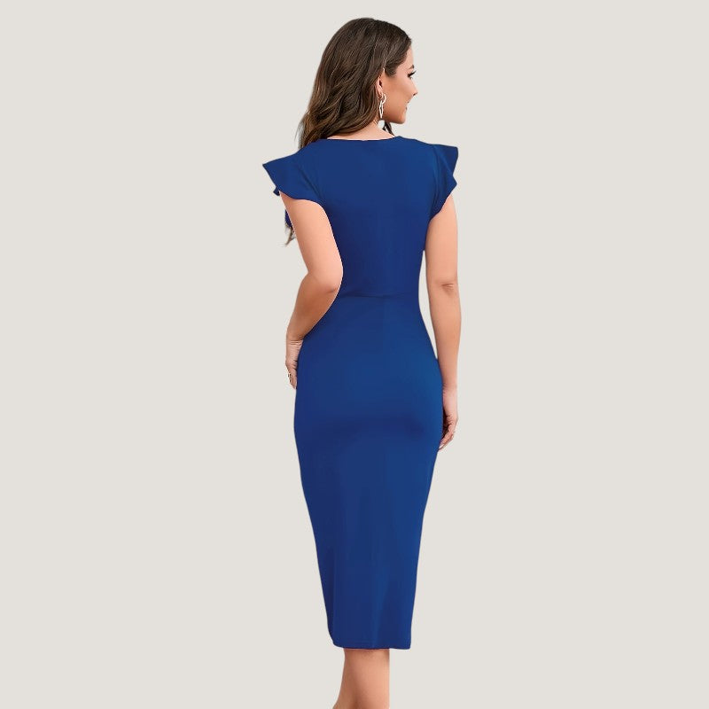 Naisten Juhlamekko V-kaulus Laskostetuilla Hihoilla Polyesteri-Spandex 5