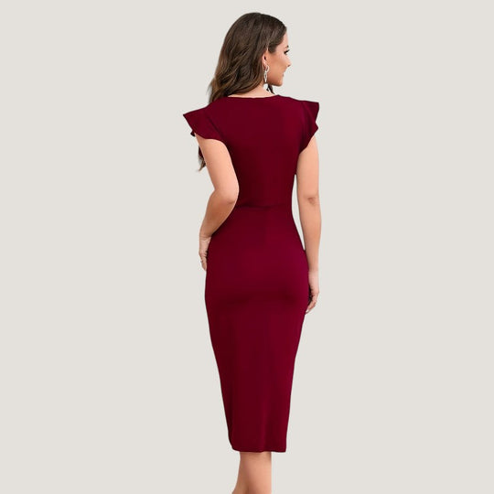 Naisten Juhlamekko V-kaulus Laskostetuilla Hihoilla Polyesteri-Spandex 6