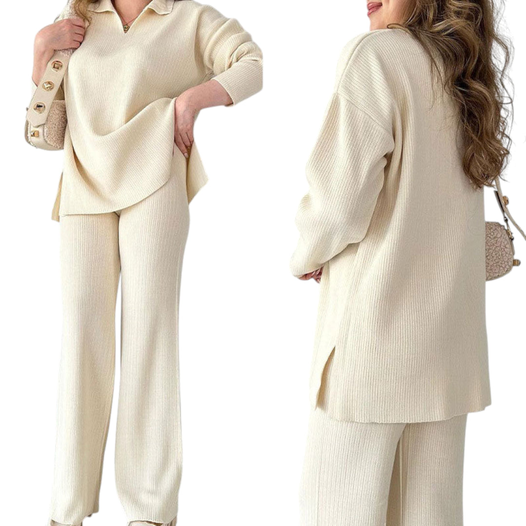 Naisten Kahden Osan Sarja V-kaula-aukolla Leveät Housut 1